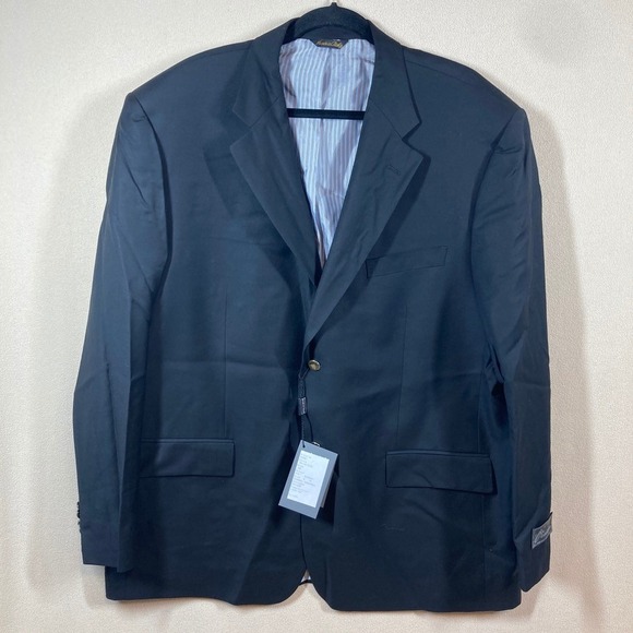 Gianni Manzoni Tendenza Wool 2 Button Blazer Sz 52 Black Gold Crest‎ Buttons